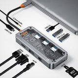 ARIZONE USB C Hub, PD Charging Support 4K HD Multiport Docking Station Plug and Play Storage Card Reader for Laptop for OS X (10 in 1 100M Network Port)